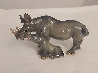 Lifelike K Cantrell ELSA'S SAFARI Family RHINOCERUS Rhino Calf W Label FIGURINE • $25.01