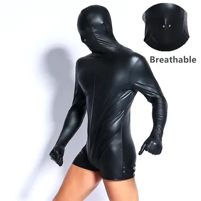 £26.08 • Buy Soft Faux Leather Bondage Hood Sensory Deprivation Mask Gag Blindfold Leotard