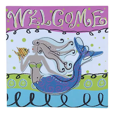 Whimsical Mermaid Welcome 16 Inch Canvas Wall Plaque Decor Sign • $17.88