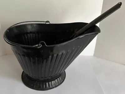 Vintage Galvanized Fluted Coal/ash Scuttle Bucket With Matching Shovel • $35