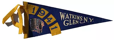 Vintage 1941 Watkins Glen New York 12  Felt Mini Pennant Native American Graphic • $14.99