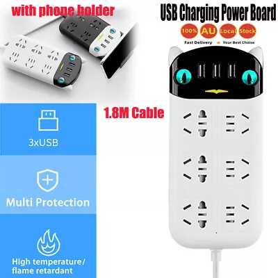 Surge Protector Power Board 6 Way Socket Outlets 3 USB Charging Charger 1.8M • $17.99