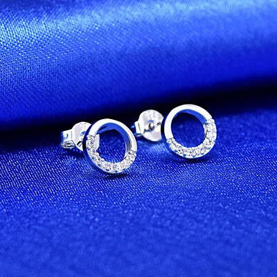 925 Sterling Silver Half Circle Round Ring Hoop CZ Stud Earrings Women Girl Gift • £3.19