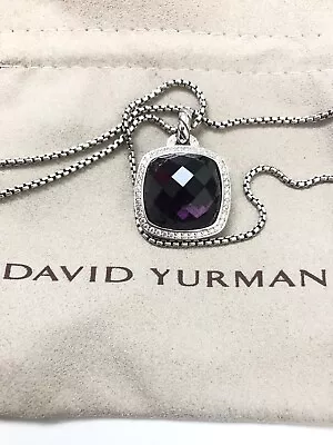 David Yurman Sterling Silver 17mm Albion Amethyst& Diamonds 18  Necklace 925 • $239