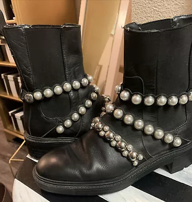 Zara Gem Studded Combat Vogue  Military  Boots Womens 38 8 M • $30