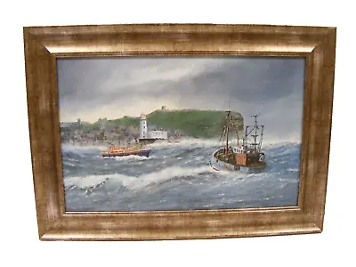 £50 • Buy Scarborough Sea Fishing Boats Painting: Framed Oil On Canvas Board: SR Sheader
