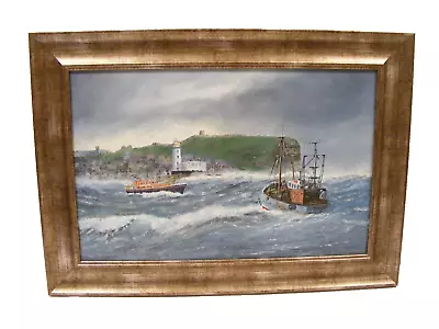 £50 • Buy Scarborough Sea Fishing Boats Painting: Framed Oil On Canvas Board: SR Sheader