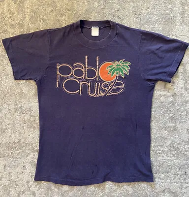 Pablo Cruise True Vintage 1970s TShirt—Super Thin—Single Stitch—Navy Blue—Small • $44