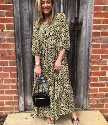 M&Co Sunflower Print Midaxi Dress Size 10 • £15.99