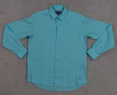 Vilebrequin Shirt Mens Small Blue Button Up Long Sleeve Pocket Linen Lightweight • $39.99