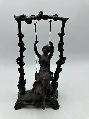 Vtg Art Nouveau Tiffany Auguste Moreau (signed) Lady Girl On A Swing Bronze H31 • $85