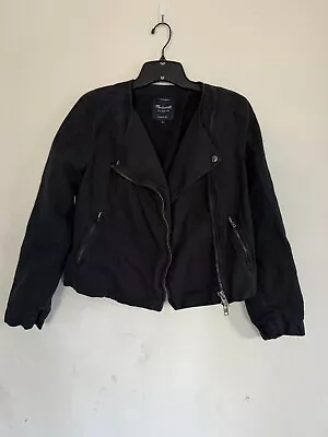 Madewell Womens Cotton Linen Blend Black Moto Style Jacket Size Medium • $17.99