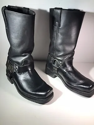 Milwaukee Black Leather Rear Zipper Harness Motorcycle Boots #mb410 Men's 9 • $53.99