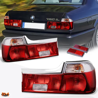 $87.89 • Buy For 88-94 BMW 7-Series E32 Pair Red/Clear Lens Tail Light Rear Stop/Reverse Lamp