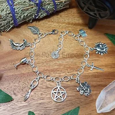 Wiccan Witch Charm Bracelet Pagan Jewellery Witchcraft Goddess Greenman Gift • £6.50