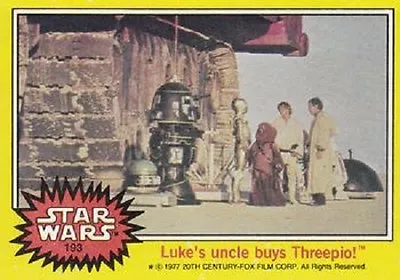 1977 Topps Star Wars Ser 3 Yellow #193 Luke's Uncle Buys Threepio! C-3PO Good • $0.99