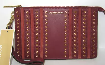 Michael Kors Brooklyn Brick Color Suede & Leather Gold Grommets Wristlet Clutch • $50.99