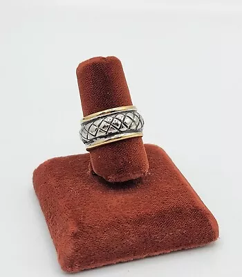 Vtg Sz 9 Ring Wide Band Medieval Brutalist Plaid Weave Design Fashion Jewelry • $39.99