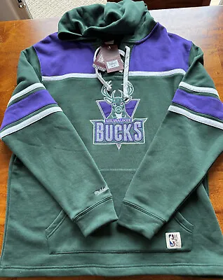 Milwaukee Bucks Mitchell & Ness Fleece Hockey-Style Hoodie - XXL New With Tags! • $79