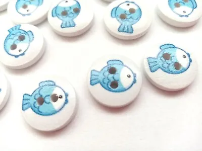£2.49 • Buy 10 Blue Fish Buttons 15mm (5/8 ) Wooden Baby Boy Children's Clothing Buttons