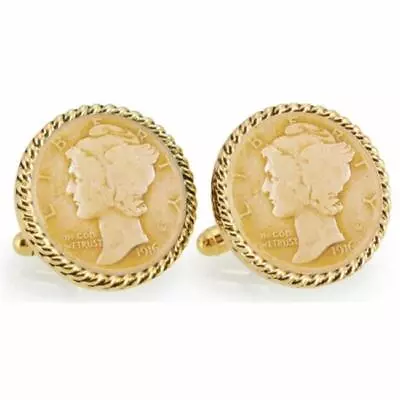$51.29 • Buy UPM Global LLC 12773 Gold-Layered Silver Mercury Dime Goldtone Rope Bezel Cuf...