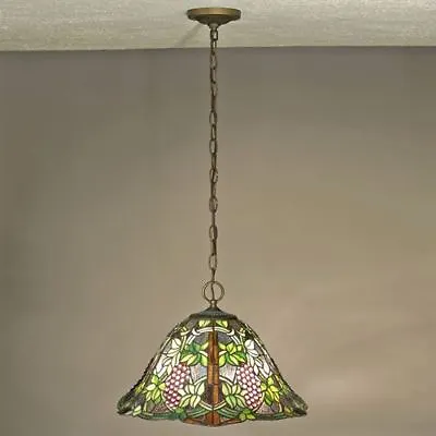 Vintage Grapevine Stained Glass Ceiling Light Olive • $349