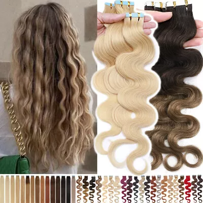 80pcs Wavy 100% Remy Tape In Real Human Hair Extensions Skin Weft Ombre THICK US • $35.25