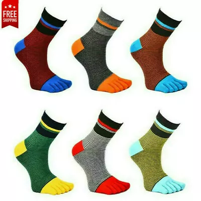 Lot 6Pairs Men Five Finger Toe Crew Socks Combed Cotton Casual Sport Multicolor  • $14.05