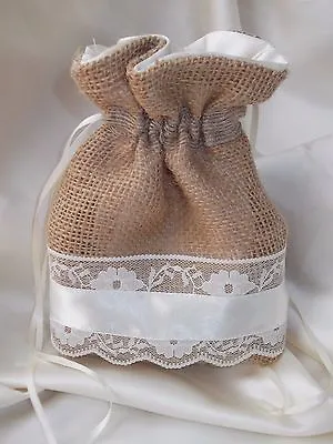 £12.99 • Buy Hessian Lace & Satin Bridal  Bridesmaid Dolly Bag HANDMADE
