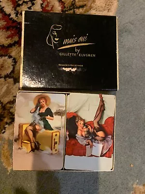 MAIS OUI GIL ELVGREN 2 FULL DECKS  PINUP GIRLS IN BOX 1950’s VINTAGE • $48