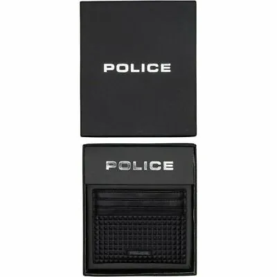 £12.95 • Buy New Compact Mens POLICE 100% Black Leather Pyramid Credit Card Case Holder 