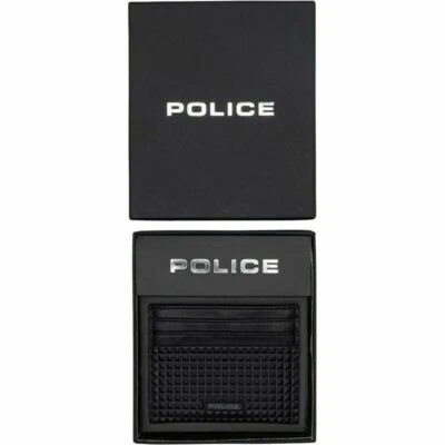 £12.95 • Buy New Compact Mens POLICE 100% Black Leather Pyramid Credit Card Case Holder 