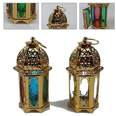 1pcs Candle Stand Indian Moroccan Style Iron Tonal High Glass Lanterns • £10.99