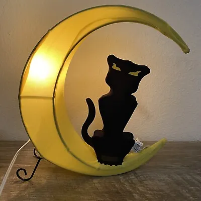 Rare Vintage Halloween Light Black Cat Crescent Moon  1999 Trendmasters Yellow • $34.99