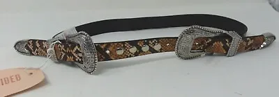 Missguided Women's Double Buckle Belt Snake Print Brown Size S/M NWT • £16.61