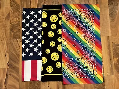 Vintage Lot 3 Bandanas Pride Rainbow Smiley Face Flag Handkercheif • $13.99