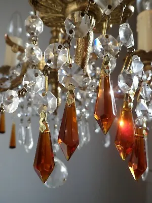 5x Pretty Chandelier Small Crystal Glass Amber Bomb Drop &Lead Crystal Xmas Deco • £9.95