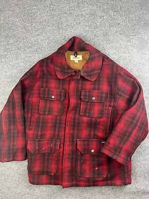 Vintage Woolrich Mackinaw Wool Jacket Men's 2XL Red Plaid Barn Chore Heavy Coat • $200