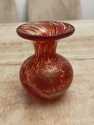 Vintage MDINA Small Glass Vase Red & Gold Stripe Hand Made Malta • $82