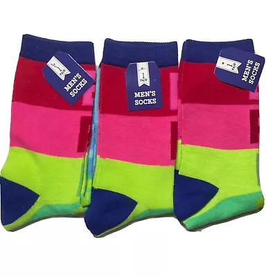 Made For Retail Bright Men Christmas Crew Socks Size 10-13 Rainbow Lot Of 3 • $5