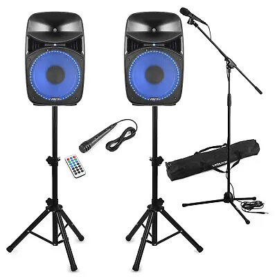 VPS102 10  PA Speaker Complete Stage Sound System With Stands & Microphones 600w • £199