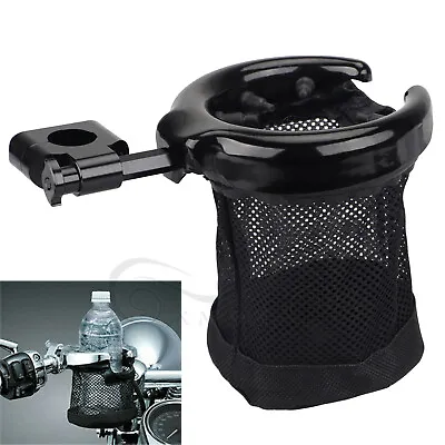 Motorcycle 1  Handlebar Cup Holder Drink Bottle W/ Mesh Basket For Harley Dyna • $18.03