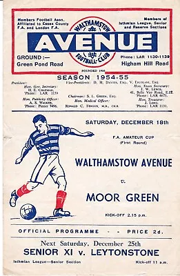 Walthamstow Avenue V Moor Green 11.12.54 Amateur Cup 1st Round Proper • £3.50