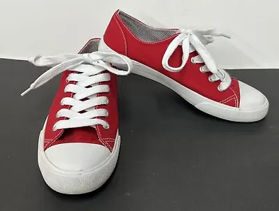 Mossimo Women's Lace Up Canvas Sneakers Red Boat Shoes Size 7 • $12.18