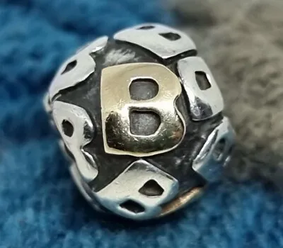 Genuine Pandora Silver & 14ct Gold Alphabet Letter B Charm 💕 Discontinued  • £60