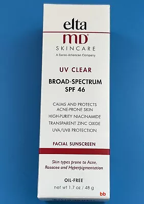 EltaMD Skincare UV Clear Broad-Spectrum SPF 46 UNTINTED 1.7 Oz 50 Ml EXP 3/2025 • $31.24