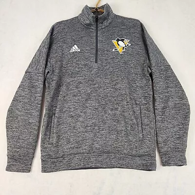 Adidas Pittsburgh Penguins NHL Pullover Mens Sz Large Gray 1/4 Zip Long Sleeve • $25.88