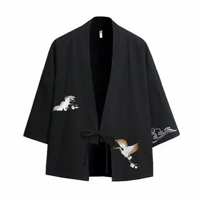 Mens Japanese Kimono Shirts Jackets Linen Cotton Cardigan Baggy Casual Tops Chic • $33.29