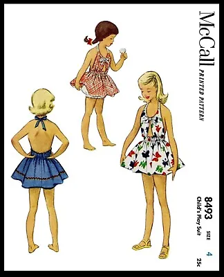 McCall 8493 Pattern GIRLS Swimsuit Playsuit DRESS Frock Sz 4 • $5.49