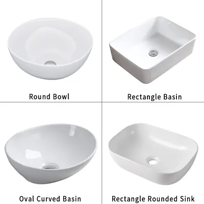 Bathroom Sink Hand Wash Countertop Modern Small Basin Ceramic White Oval Round  • £27.50